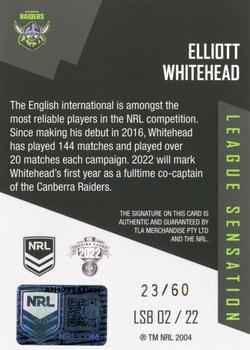 2022 NRL Elite - League Sensations Signatures Black #LSB02 Elliot Whitehead Back